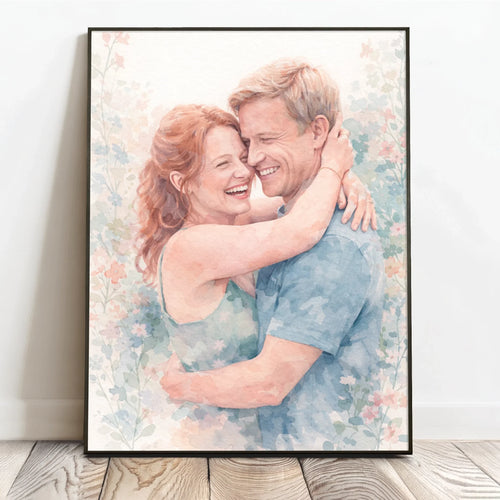 Personlig plakat for par og familier i myke pastell vannfarger, 40x60 cm – Motiv 2