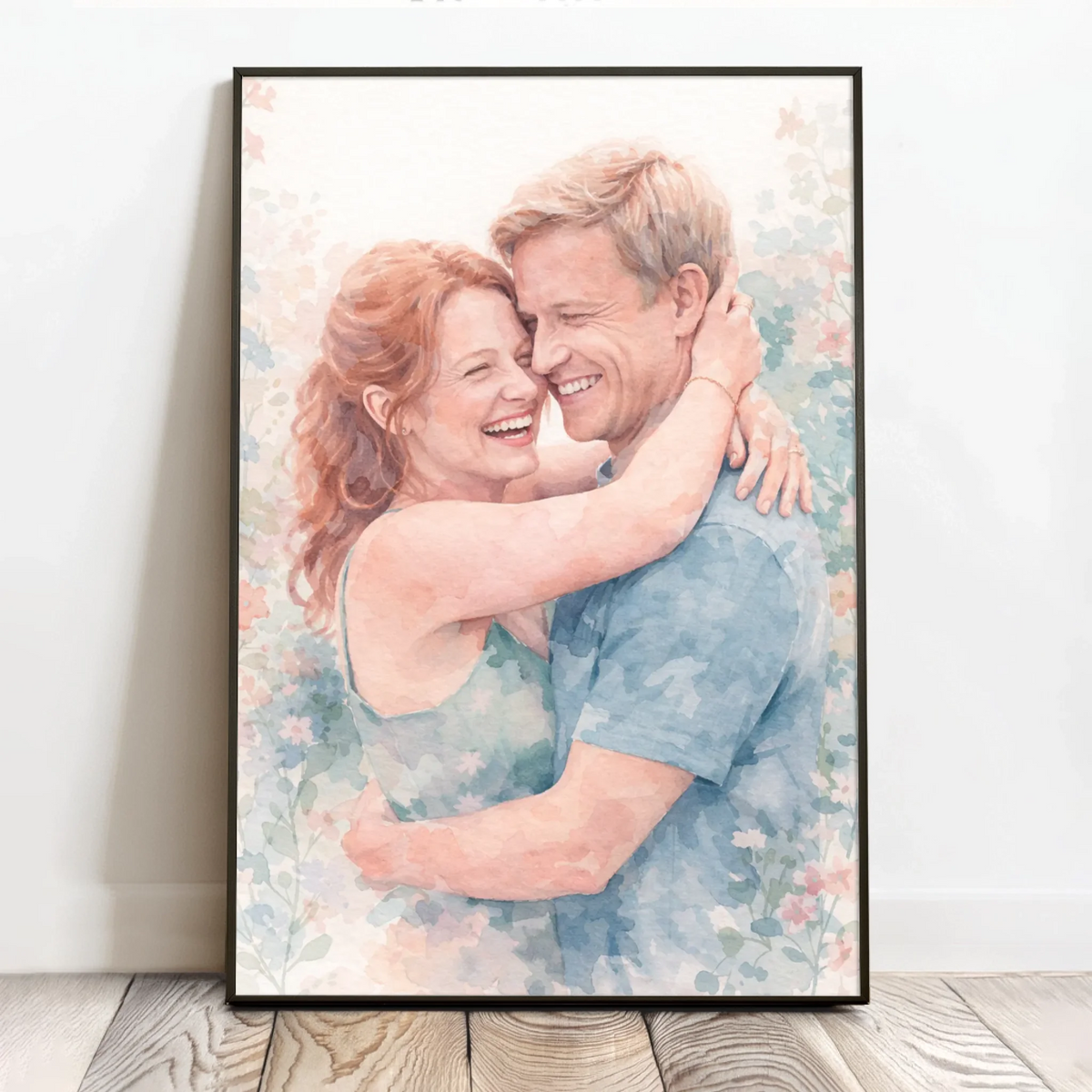 Personlig plakat for par og familier i myke pastell vannfarger, 40x60 cm