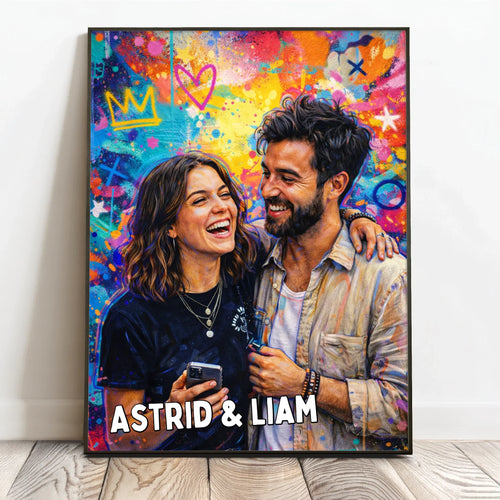 Personlig Urban Family plakat i graffiti-stil, 40x60 cm, med navn og årstall for par og familier – Motiv 2