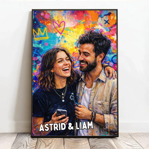 Personlig Urban Family plakat i graffiti-stil, 40x60 cm, med navn og årstall for par og familier
