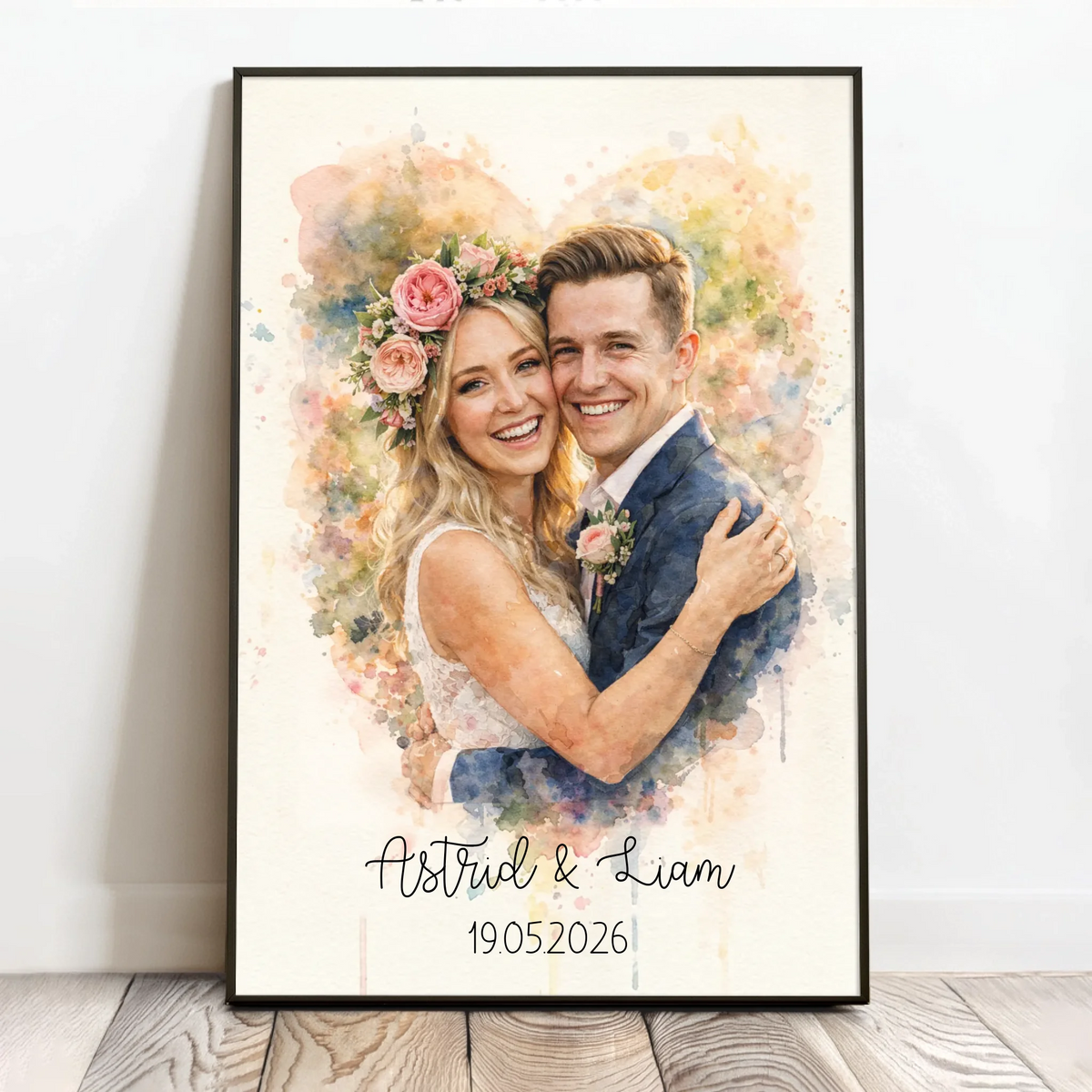 Personlig akvarellplakat for par med tilpasset design, 40x60 cm, perfekt bryllupsminne
