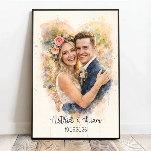 Personlig akvarellplakat for par med tilpasset design, 40x60 cm, perfekt bryllupsminne