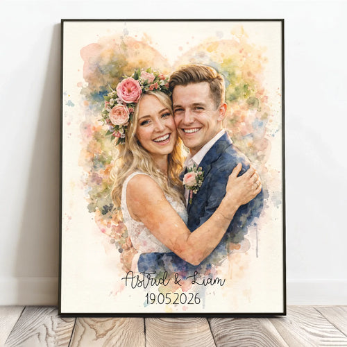 Personlig akvarellplakat for par med tilpasset design, 40x60 cm, perfekt bryllupsminne – Motiv 2