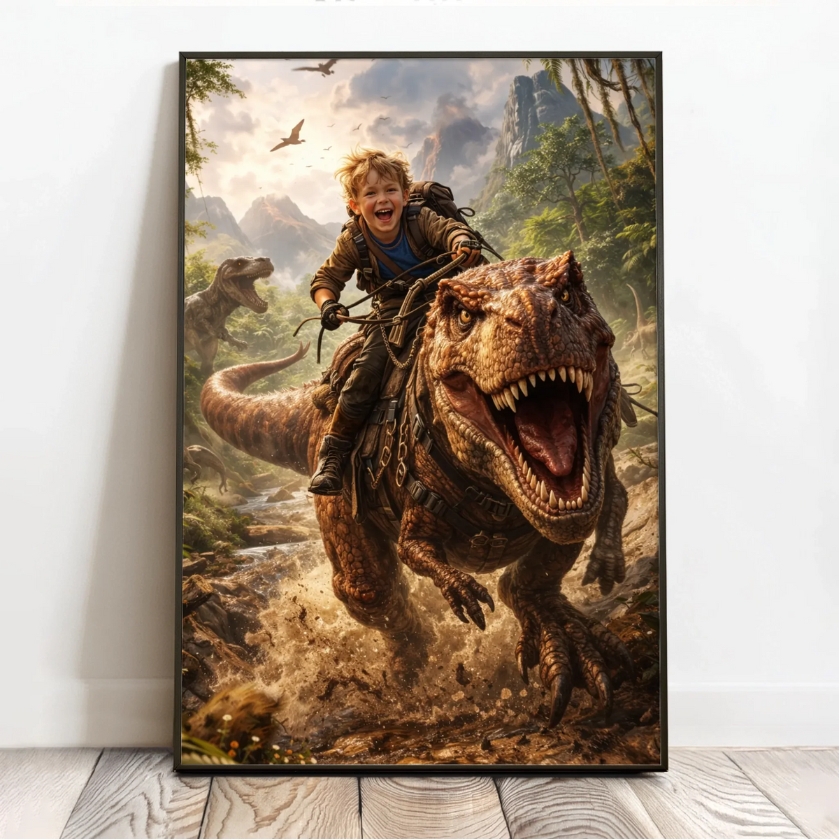 Personlig dinosaur-plakat med fantasy-effekt, 40x60 cm, perfekt for dinosaurfans