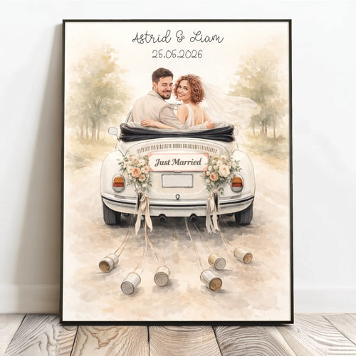 Personlig bryllupplakat med akvarelleffekt, 40x60 cm, med navn og dato for par – Motiv 2